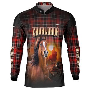 Camisa Country BRK Xadrez Vermelha Cavalgada com UV50 +