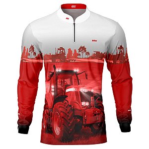 Camisa Agro BRK  Cinza e Branco Trator Vermelho com UV50 +