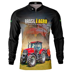 Camisa Agro BRK Trator Vermelho Brasil é Agro com UV50 +
