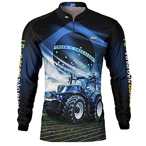 Camisa Agro BRK Trator Azul O Agro Não Para Brasil com UV50 +