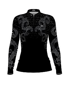 Camisa Country BRK Feminina Boiadeira Preta 3.0 com UV50 +