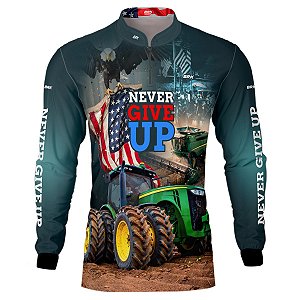 Camisa Agro BRK Never Give Up Trator Verde com UV50 +