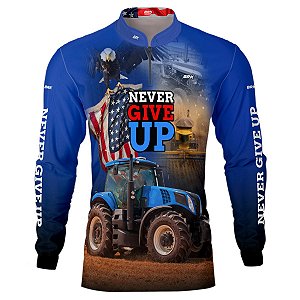 Camisa Agro BRK Azul Trator Never Give Up com UV50 +