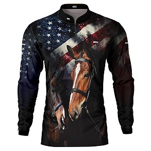 Camisa Agro BRK Quarto de Milha e Bandeira dos Estados Unidos Proteção Solar UV50+