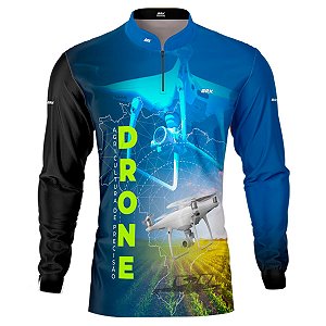 Camisa Agro BRK Azul Drone Agricultura de Precisão com UV50 +