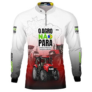 Camisa Agro BRK Branca e Vermelha  O Agro Não Para com UV50 +