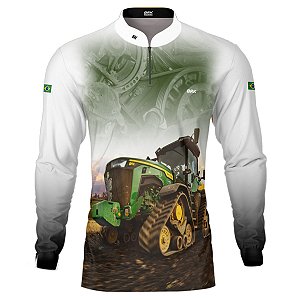 Camisa Agro BRK Branca Trator Verde com UV50 +