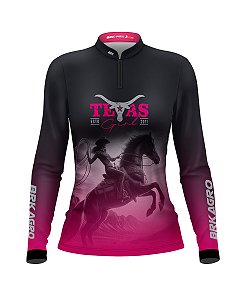 Camisa Feminina Brk Texas Girl Preta e Rosa UV50+
