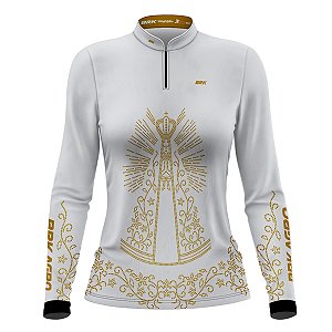 Camisa Agro Feminina BRK Nossa Senhora Strass Branca com  UV50+