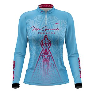 Camisa Agro Feminina BRK Mãe Aparecida Azul Clara com UV50+