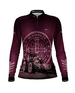 Camisa Feminina BRK Medalhão de São Bento Rosa Claro e Escuro UV50+