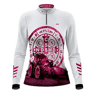 Camisa Feminina BRK Medalhão de São Bento Branco e Rosa UV50+