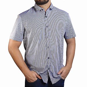 Camisa Social Xadrez BRK Manga Curta Slim Fit - Azul