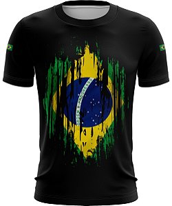 Camiseta Agro BRK Preta Grunge Bandeira Brasil com UV50 +