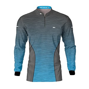 Camisa de Pesca Brk Mescla Cinza e Azul com Proteção UV50+