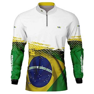 Camisa de Pesca Brasil Branca Brk com Proteção Solar UV 50+