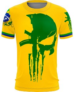Camiseta Militar BRK Caveira Brasil Verde com Proteção Solar UV50+