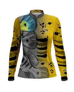 Camisa de Pesca BRK Feminina Tucunaré Azul Ocelo com UV50 +