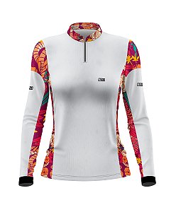 Camisa de Pesca BRK Feminina Branco com Flores com UV50 +