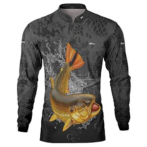 Camisa de Pesca BRK Preta Escama Peixe Dourado com UV50 +