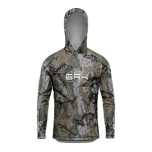 Camisa de Pesca com Capuz BRK Camuflada Peixe com UV50 +