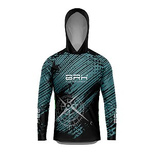 Camisa de Pesca com Capuz BRK Bússola e Linhas com UV50 +