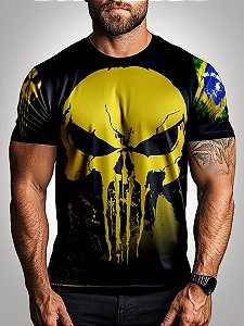 Camiseta Casual Brk Brasil Caveira Amarela com UV 50+