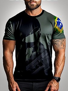 Camiseta Casual Brk Brasil Caveira Preta com UV 50+