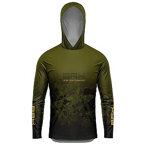 Camisa de Pesca com Capuz BRK Verde Tucunaré Açu com UV50 +