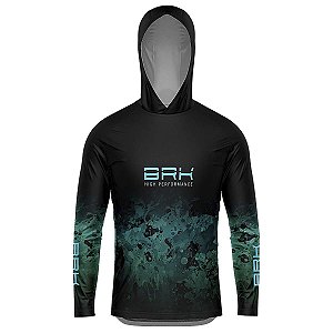 Camisa de Pesca com Capuz BRK Degradê Tucuna Azul com UV50 +