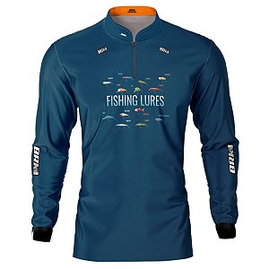 Camisa de Pesca BRK Azul Iscas Artificiais com UV50 +