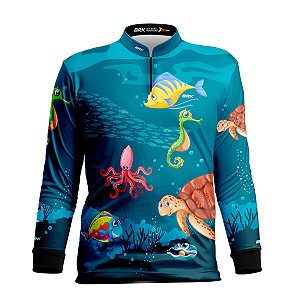 Camisa de Pesca Infantil BRK Animais Marinhos com UV50 +