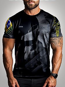 Camiseta Militar BRK Masculina  Caveira Camuflada 9 mm com Proteção Solar UV50+
