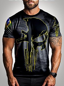 Camiseta Militar BRK Masculina Caveira Punisher Black com Proteção Solar UV50+