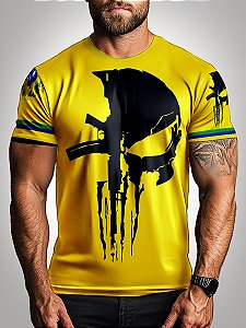 Camiseta Militar BRK Caveira Brasil Preta com Proteção Solar UV50+
