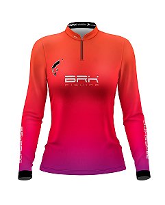 Camisa de Pesca Feminina BRK Rosa Tucunaré Azul com UV50+
