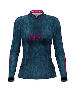 Camisa Feminina BRK Camuflada Azul Jeans com UV50+