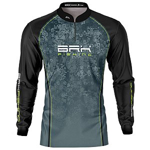 Camisa de Pesca BRK Preta e Azul Camo com Proteção UV50+