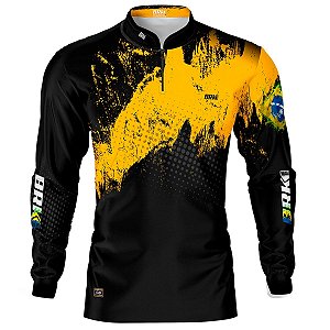 Camisa de Pesca BRK Preto e Amarelo com UV50 +