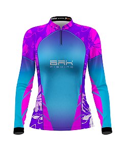 Camisa de Pesca Feminina BRK Floral Rosa e Azul com UV50+