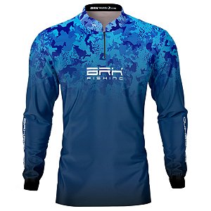 Camisa de Pesca BRK Azul Naval Camuflado com Proteção UV50+