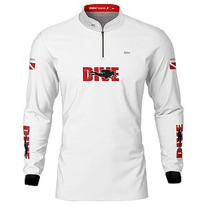 Camisa de Pesca BRK 'Dive' Branca e Vermelha com UV50+