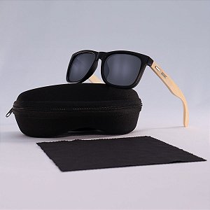 Óculos de Sol BRK Quadrado Bambu com Lente Polarizada Preto