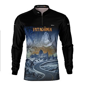 Camisa Motociclismo Brk Patagônia Preta e Azul com Proteção Solar UV50+
