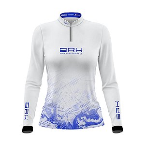 Camisa Agro Brk Feminina Azul e Branca com Proteção Solar UV50+