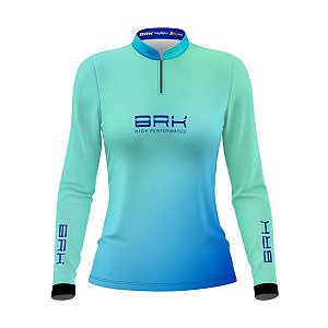 Camisa Agro Brk Feminina Azul e Verde com Proteção Solar UV50+