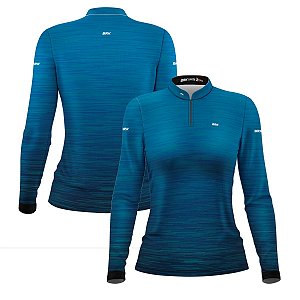 Camisa Feminina Agro Básica Brk Mescla Azul com Proteção Solar UV50+
