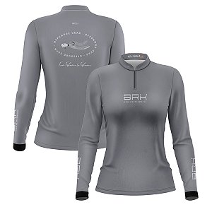 Camisa de Pesca Feminina Brk Offshore Gear Iscas Cinza com Proteção Solar UV50+