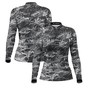 Camisa de Pesca Feminina Brk Camuflado Preto com Proteção Solar UV50+