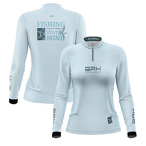 Camisa de Pesca Feminina Brk Fishing State of Mind Azul Claro com Proteção Solar UV50+
